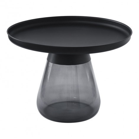 Table d'appoint H. 42 cm verre trempé noir fumé et métal noir - SHURI|Table|Meuble et moi