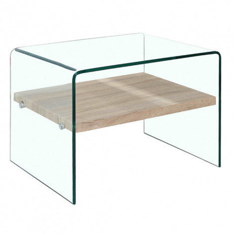 Table d'appoint H. 48 cm en verre trempé et étagère décor chêne - ICE|Table|Meuble et moi