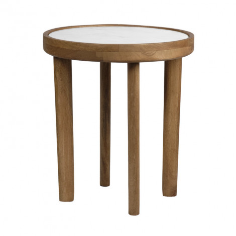 Table d'appoint ronde D. 40 cm en bois de manguier et marbre - AVRIL|Table|Meuble et moi