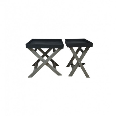 Lot 2 tables d'appoint repliables bois gris noir - GEO 8833|Table|Meuble et moi