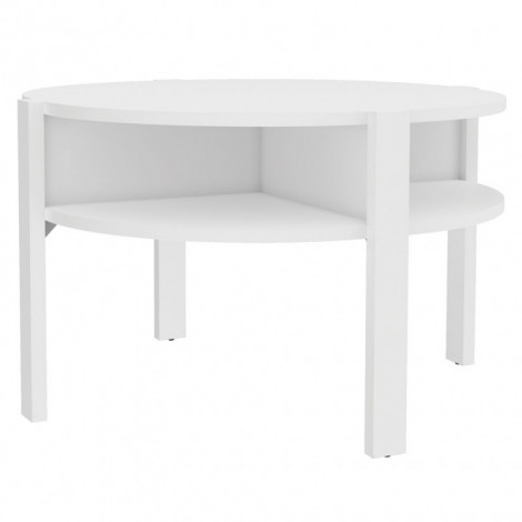 Table d'appoint ronde D. 74 cm blanc avec 4 niches rangements - ROZALY|Table|Meuble et moi