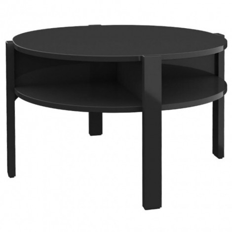 Table d'appoint ronde D. 74 cm noir avec 4 niches rangements - ROZALY|Table|Meuble et moi