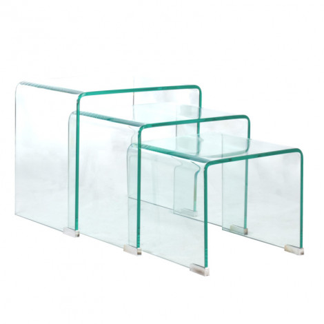 Set de 3 tables gigognes d'appoint en verre trempé H. 36 cm - ICE|Table|Meuble et moi