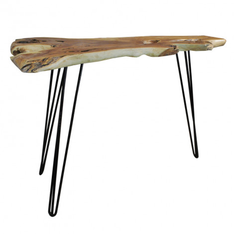 Table de bar L.163 cm en bois de teck et 3 pieds métal noir - GEPETTO|Table|Meuble et moi
