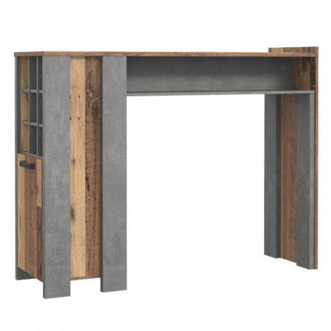 Table de bar 1 porte 9 niches décor bois vieilli et béton gris - BUCK|Table|Meuble et moi