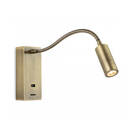 Applique avec liseuse Clifton Laiton antique 1 ampoule 25cm|Appliques murales|Luminaire Center