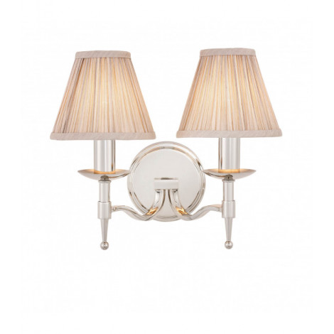 Applique 2 ampoules Stanford, nickel, abat-jour beiges|Appliques murales|Luminaire Center