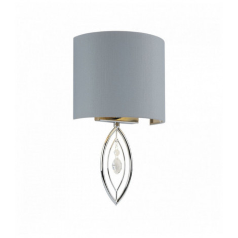Applique murale-chrome avec abat-jour gris et goutte de cristal|Appliques murales|Luminaire Center