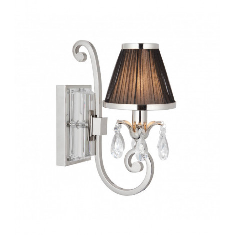 Applique Oksana, nickel poli, pampilles cristal, abat-jour noir|Appliques murales|Luminaire Center