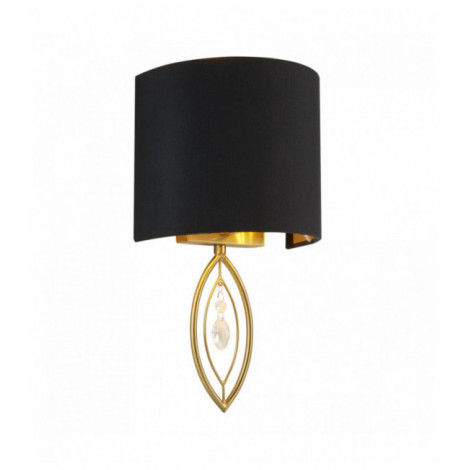 Applique murale dorée avec abat-jour noir et goutte de cristal|Appliques murales|Luminaire Center