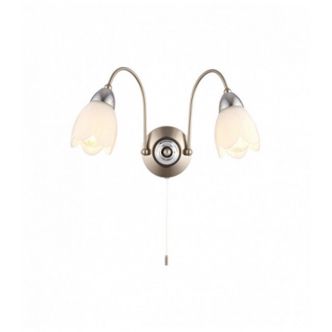 Applique Petal, chrome satiné et verre, 2 ampoules|Appliques murales|Luminaire Center
