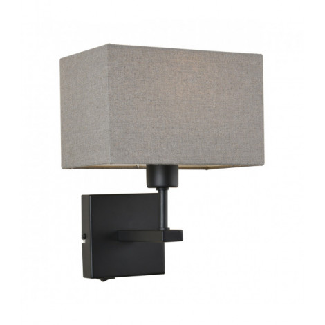 Applique de chevet moderne Norte Noir mat abat jour gris rectangle|Appliques murales|Luminaire Center