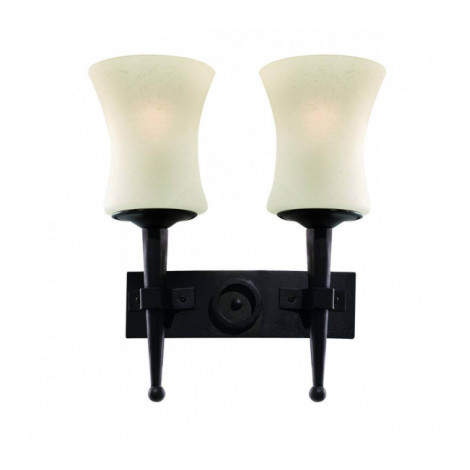 Applique 2 ampoules Cartwheel, en fer forgé noir et verre scavo|Appliques murales|Luminaire Center