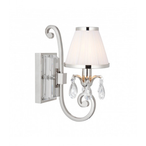 Applique Oksana, nickel poli, pampilles cristal, abat-jour blanc|Appliques murales|Luminaire Center