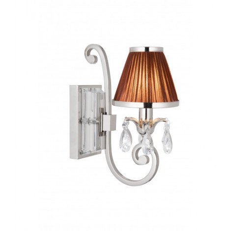 Applique Oksana, nickel poli, pampilles cristal, abat-jour chocolat|Appliques murales|Luminaire Center