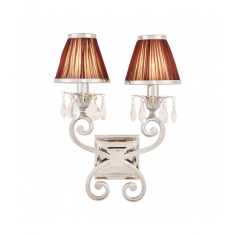 Applique Oksana, nickel poli, pampilles cristal, 2 abat-jours chocolat|Appliques murales|Luminaire Center