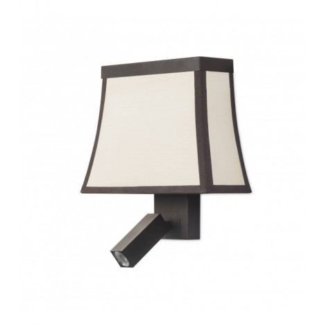 Applique Fancy avec liseuse, acier marron et abat-jour coton beige|Appliques murales|Luminaire Center