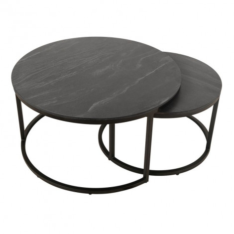 Tables basses gigognes rondes céramique gris marbré pied métal – OXY|Table Basse|Meuble et moi