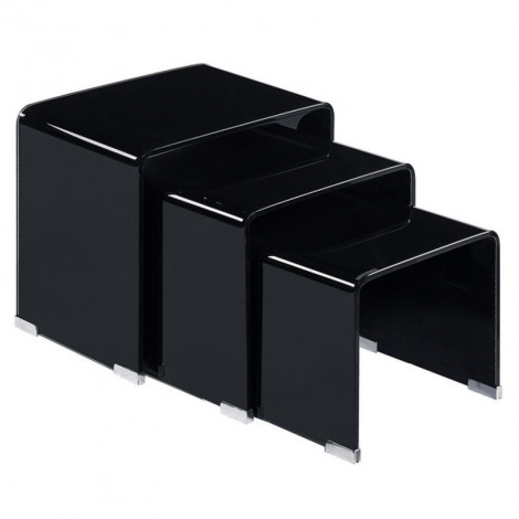 Lot de 3 tables basses gigogne en verre trempé noir - ICE|Table Basse|Meuble et moi