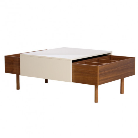 Table basse plaquée noyer et plateau coulissant crème - ZOULI 7484|Table Basse|Meuble et moi