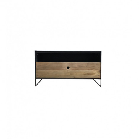 Table basse carrée 80 cm tiroir métal bois pin recyclé - CABANON|Table Basse|Meuble et moi