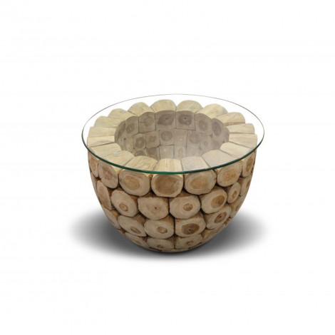 Table basse en bois de teck avec plateau en verre trempé - KONTIKI|Table Basse|Meuble et moi