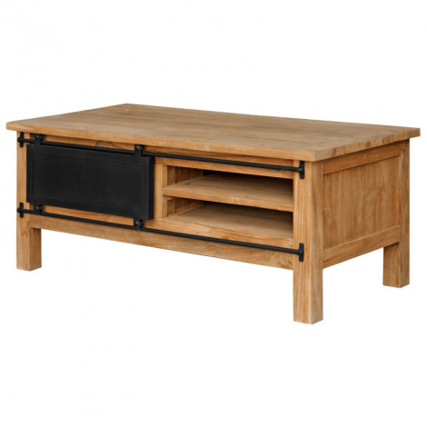 Table basse L. 120 cm bois de teck avec portes coulissantes - EDWARDS|Table Basse|Meuble et moi