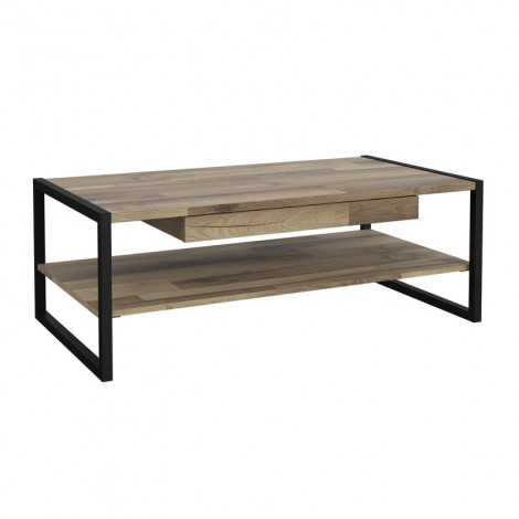 Table basse 110 cm 1 tiroir décor bois recyclé et métal noir - APACHE|Table Basse|Meuble et moi