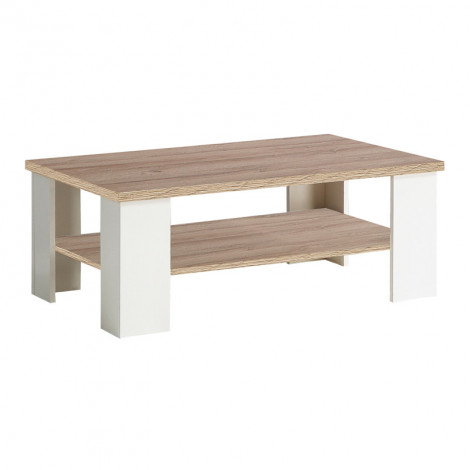 Table basse 107 cm blanc mat et 2 plateaux décor bois clair - LEANE|Table Basse|Meuble et moi