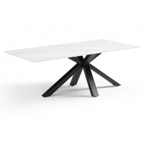 Table basse 120x60 cm céramique blanc marbré pied croix - NEVADA 04|Table Basse|Meuble et moi