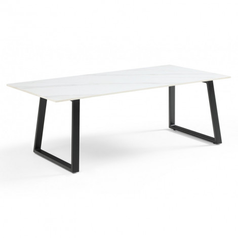 Table basse 120x60 cm céramique blanc marbré pieds luge - NEVADA 02|Table Basse|Meuble et moi