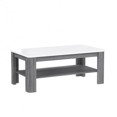 Table basse 110 cm blanc laqué et pieds décor bois gris - ALEXIANE|Table Basse|Meuble et moi