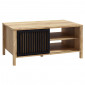 Table basse décor chêne avec porte coulissante ajourée noire - SELENA|Table Basse|Meuble et moi