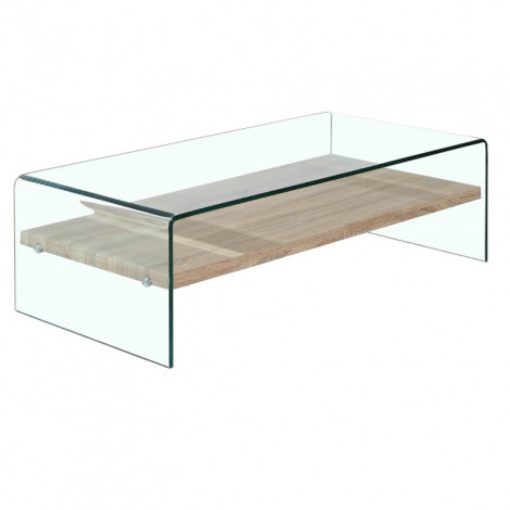Table basse 110 cm en verre trempé avec étagère décor chêne - ICE|Table Basse|Meuble et moi