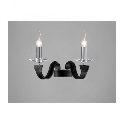 Applique murale Nardini 2 Ampoules chrome poli/Faux cuir noir/cristal|Appliques murales|Luminaire Center