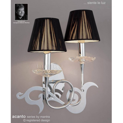 Applique murale Acanto 2 Ampoules E14, chrome poli avec Abat jour noirs|Appliques murales|Luminaire Center
