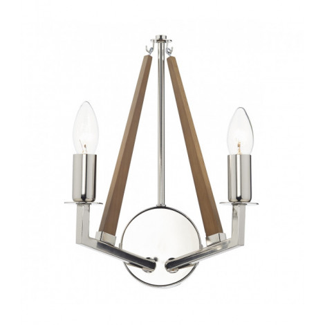 Applique murale Hotel nicke poli et bois 2 ampoules|Appliques murales|Luminaire Center