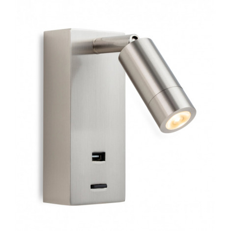 Applique avec liseuse Clifton Acier brossé 1 ampoule 14cm|Appliques murales|Luminaire Center