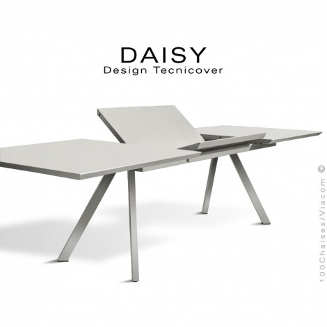 Table rectangulaire design DAISY, pour C.H.R. et extérieur, structure acier galvanisé peint, plateau 220x100 cm., avec rallonge.|Table|100chaises