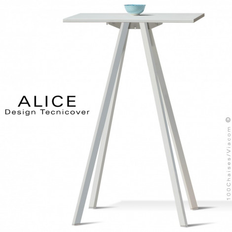 Table haute ou mange debout ALICE, pour C.H.R. et extérieur, structure acier peint, plateau rond ou carré - Lot de 2 pièces.|Table|100chaises