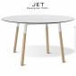 Table ronde JET, pour cuisine, bureau, travail, CHR, piétement bois de hêtre vernis, plateau Compact blanc ou noir.|Table|100chaises