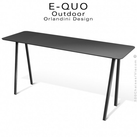 Table haute pour extérieur design E-QUO-Out, structure acier peint, plateau rectangulaire compact HPL couleur.|Table|100chaises