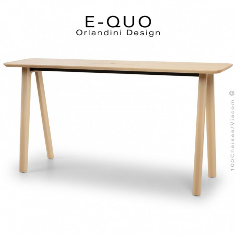 Table haute en bois massif design E-QUO, structure essence Frêne ou Chêne, plateau rectangulaire + USB, vernis naturel incolore.|Table|100chaises