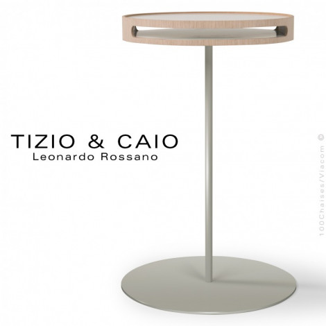 Table café déco d'appoint design TIZIO & CAIO, piétement et plateau acier peint, deuxième plateau amovible placage bois vernis.|Table|100chaises