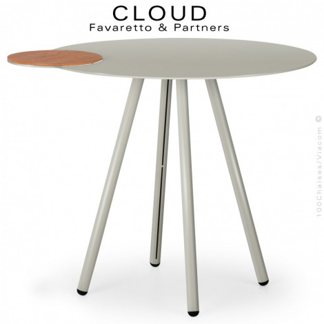 Table café déco CLOUD-74, piétement et plateau acier peint, deuxième plateau amovible bois de chêne vernis.|Table|100chaises