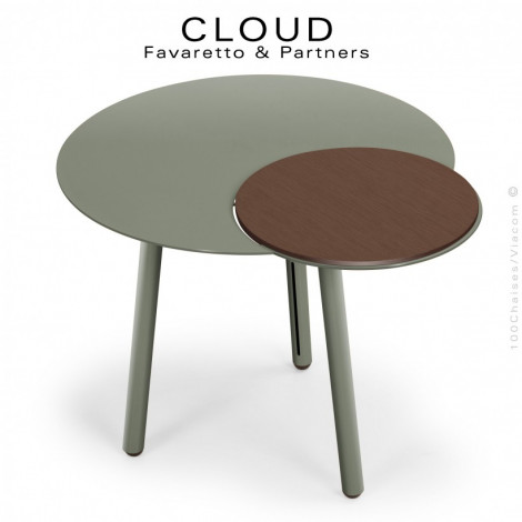 Petite table d'appoint déco design CLOUD-43, piétement et plateau acier peint, deuxième plateau amovible bois de chêne vernis.|Table|100chaises