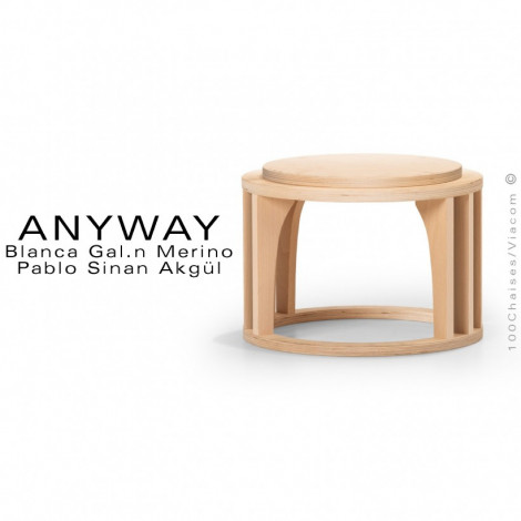 Petite table d'appoint ou objet déco design ANYWAY, structure bois massif de hêtre vernis ou peint pour intérieur.|Table|100chaises