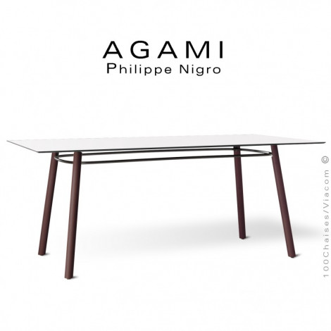 Table repas ou bureau rectangulaire design AGAMI, piétement bois de hêtre vernis, plateau compact unicolore pour intérieur.|Table|100chaises