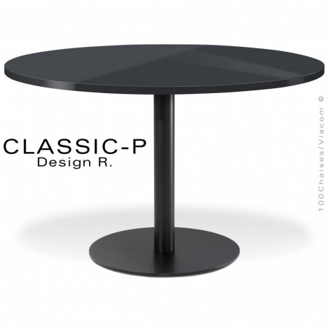 Table ronde pour cuisine, salle à manger CLASSIC, piétement colonne centrale acier peint, plateau rond stratifié unicolore.|Table|100chaises