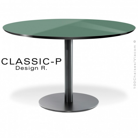 Table ronde de cuisine, restauration CLASSIC, piètement colonne centrale peint, plateau stratifié unicolore chant incliné peint.|Table|100chaises